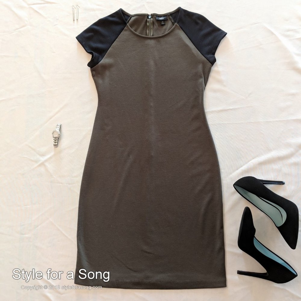 Mossimo Dark Green Back Capped Sleeve Career Dress